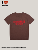 Blue Red Lettering Round Short-Sleeved Knitwear