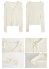 パールボウVネック長袖Tシャツ