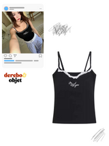 Lace lettering padded sleeveless shirt with a built-in cap