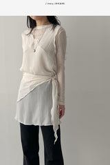 オーシャンテンセルシースルーラウンドネックTシャツ