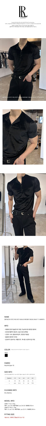 [MUSCLE FIT] Velvet golgi henry neck half t-shirts