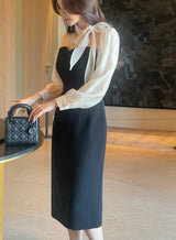 26SS★ Melage Chiffon Color Matching Tie H-Line One Piece