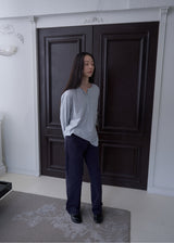 Boyfriend Henley Loose T-shirt (Light Gray)