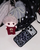 [glass] leopard fur case - grayish blue