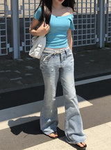 ダンリリップネックワンショルダーラグラン半袖Tシャツ