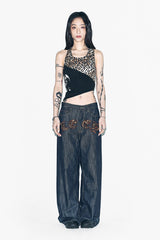 LEOPARD APPLIQUE WIDE PANTS BLUE