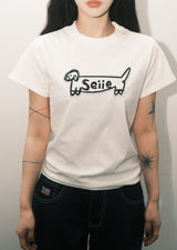 ドッグロゴスリムフィットアップリケTシャツ アイボリー