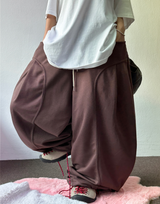 コリアン/ストリング 🤍 フォーマルカーブフロントプレートコットンストリングバルーンパンツ 🤍🩶🤎🖤 - 5 カラーズ