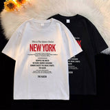 D レッド ニューヨーク レタリング ショートスリーブ Tシャツ(2 colors)