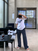 ワンダーラントピグメントウォッシュ加工カラーバンディングワイドパンツ