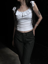 frill basic off-shoulder top (2color)