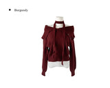 Dahi Off-Shoulder Button Knit Muffler Set
