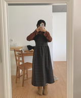 Brownie checkered bustier long skirt sleeveless autumn winter guest look date look 