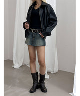ウォッシュドオーバーフィットレザーブルゾンジャケット