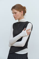 LAYERED VEST MOCK NECK T-SHIRT - IVORY/CHARCOAL