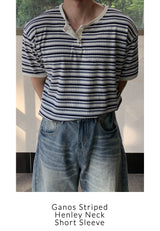 Ganos stripe henley neck short sleeve t-shirt