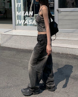 Dark washing wide pants