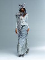 Emoha Silver Cat Tail Burst Leather Fishtail Skirt