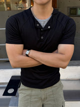 Snap layered muscle short-sleeve t-shirt