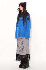 Half-high collar warm and retro jacquard zippered cardigan sweater