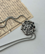 silver rose tie necklace