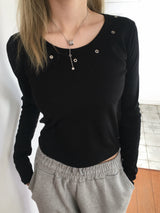 End U Neck Eyelet Studded Crop Tee (6c)