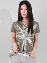 クロスパッチフーディー (KHAKI)