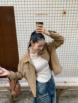 ホロウショルダースリットポイント長袖Tシャツ