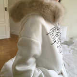 Beepon lettering loose fit fur hooded zip-up