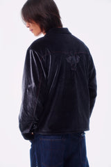 TWILL VELVET CROSS EMBROIDERY COLOR-TOOTH ZIPPER LOGO CASTING NOTCH COLLAR JACKET
