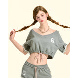 [GirlyFancyClub] Sweet and spicy sporty lazy grey high-waisted cropped T-shirt