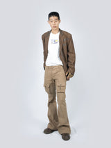 Curved Cargo Flare Pants (Beige)