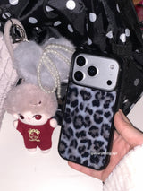 [magsafe glass] leopard fur case - grayish blue