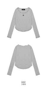 STITCH FRILL U-NECK LONG SLEEVE