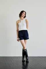 RIBBON JERSEY TRACK MICRO SHORTS / NAVY