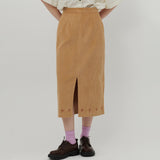 オーナメントプリントコーデュロイスカート [BEIGE]