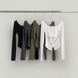オープンウエストUネック長袖Tシャツ
