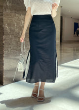 Color Matching Layered Slit Long Skirt