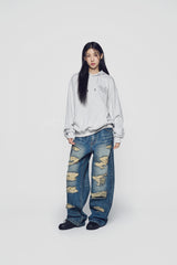 24FW  ダメージステッチウォッシングデニムパンツ ブルー