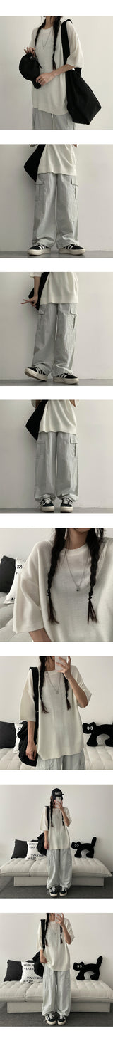 [Long summer pants!] Post nylon string wide cargo pants