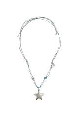Silver star ocean blue rope necklace