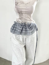 1460. Frill lace ribbon layered cover sk (4color)