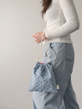 denim ribbon string pouch - light blue L
