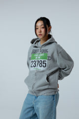 Street league artwork damage washing hoodie zip-up (Melange)