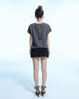グランジクローカーモアイレットTシャツ - チャコール