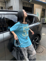 53 オフショルダー オーバーサイズフィット カラー 短袖 Tシャツ