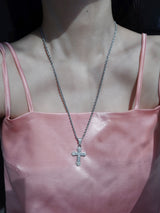 [white] cubic cross necklace | 지르콘 큐빅 십자가 목걸이