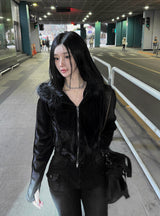 26SS★ メイドルーティンベルベットファーフードジップアップ
