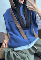 FLEECE LAYERED VEST ZIP UP💚💙🖤🧡4COLOR