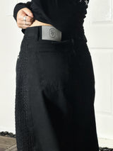 2color) Tweed side denim PT